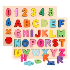 New Kids Wood Toy English Letter/ Digital/ Shape Matching Jigsaw Board Puzzle Baby Early Learning Educational Toys for Children