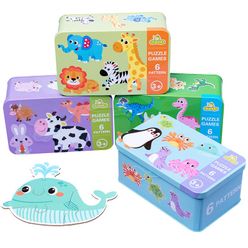Children's New Wooden Puzzle Baby Early Educational Toys Cartoon Animal Traffic Wood Jigsaw Puzzles of the Six-in-One Toy