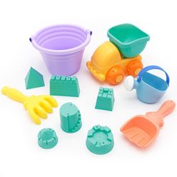 11PCS/set  soft rubber beach toy small truck spoon shower bucket digging sand cassia play sand shovel toy gifts (color random)