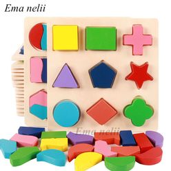 Geometric Shape and Color Matching Toys Wooden 3D Puzzles Baby Montessori Early Educational Learning Toy for Children S-L02