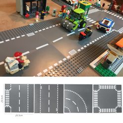 Road Plate Straight Crossroad Curve T-Junction Building Blocks Parts Bricks Base Compatible City Blocks Baseplate Toys