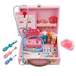 Children Doctor Toys Pretend Play Wooden Medical Set Portable Simulation Dentist Medicine Box Role Play Game For Children Gift