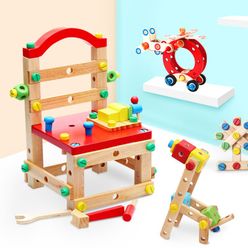 Wooden Assembling Chair Montessori Toys Preschool Multifunctional Variety Nut Combination Chair Tool Educational Wooden Baby
