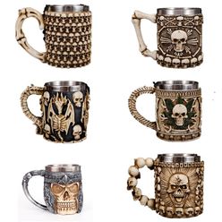 Retro High capacity Mark Cup Nostalgic Beer Cup Stainless Steel Skull Knight Coffee Cup Tea Cup Bar Desk Accessories Decoration