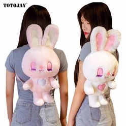 Cute Pink Lash Rabbit Plush Backpack Stuffed Animal Long Ears Bunny Girl School Bag Hug Toy for Children Birthday Xmas Gift
