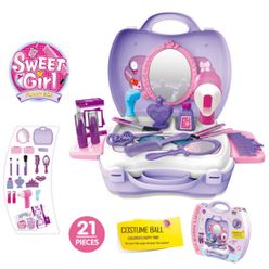 New 21pcs/set Children Beauty Kids Make Up Cosmetic Bag Carry Case Pretend Play Toys Hair Dryer Gift Set Children Girls Toys