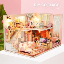 Wooden Toy Doll House Miniature DIY Dollhouse with Furnitures House Toys for Children Birthday Gift