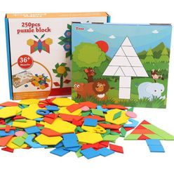 250Pcs/set Wooden 3D Geometric Shape Blocks Tangram Jigsaw Board Game Puzzle Toy for Children Early Learning Wood Toys Gifts