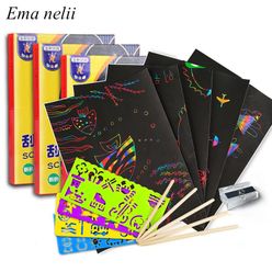 50pcs Colorful Scratch Painting Art Paper DIY Drawing Card with Stick/ Picture Model Graffiti Cardboard Toys for Children Gifts