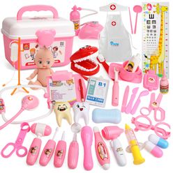 21-39PCS Kids Pretend Play Toys Doctor Set Simulation Medical Kit with Portable Suitcase Girls Role Play Toys Dentist Tool