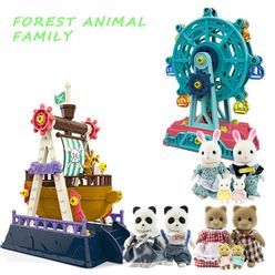 1:12 Ferris Wheel Amusement Park Forest Animal Family Pirate Ship Model Set DIY Screw Assembly Game House Model Toy Kid Gift