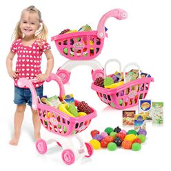 Child Shopping Cart Toy Girl Fruit Simulation Shopping Role-playing Toy VegetableSimulation Trolley Children's Toy Gift