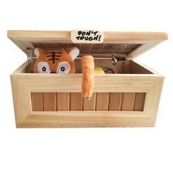 Wooden Useless Box Leave Me Alone Box Most Useless Machine Don't Touch Tiger Toy Gift with Light USB Charging