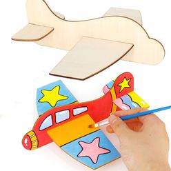 2PCS Blank Wooden Insert Puzzle Plane DIY Toy Aircraft Model Fun Game Painting Graffiti Material Art Crafts Toy for Children