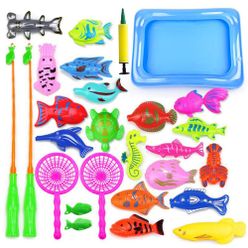 18-52pcs Baby Fishing Toys with Inflatable Pool Net Magnetic Fishing Game Set Fish Rod Funny Classic Toys for Children Gift