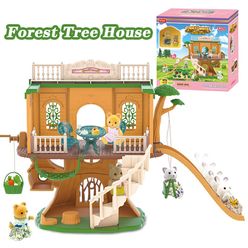 Forest Animals 1/12 Adventure Tree House Set Dollhouse Multi-Storey Villa Castle Squirrel Family Scene Play House Girl Toy Gift