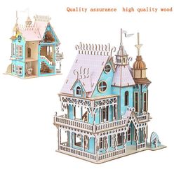 Miniature Doll House Wooden Doll House Furniture Toy 3D Puzzle Handmade DIY Assembly Building Model Fantasy Villa Child Gift