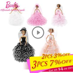 5 Colors Barbie Doll Wedding Dress Beautiful Long Skirt Toy Accessories Barbie Handmake Lace Clothes For Girl's Birthday Gift