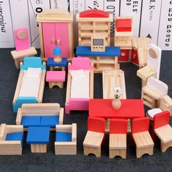 Miniature Furniture for dolls house Wooden dollhouse Furniture sets Educational Pretend Play toys Children kids girls gifts