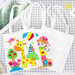 1Pc Large Size 56*27cm Baby Drawing Coloring DIY Hand Painting Canvas Bag Toy Kindergarten Handmade Art Graffiti Shoulder Bag