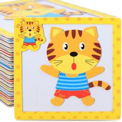 2Pcs/set Wooden 3D Puzzle Toy Children Drawing Painting Magnetic Board Funny Animal Traffic Wood Toys Cartoon Puzzles Jigsaw