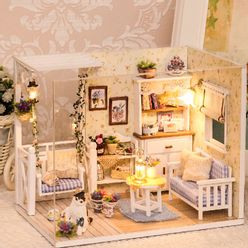 Doll House Furniture DIY Miniature Model Dust Cover 3D Wooden Dollhouse Xmas Gifts Toys For Children Kitten Diary