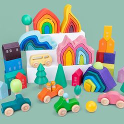 Baby Toys Wooden Blocks Rainbow Stacker Toys For Kids Creative Rainbow Building Blocks Educational Toys For Children Gifts