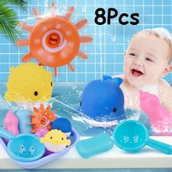 8Pcs/set Cartoon silicone baby shower water toy children bathroom water shower toy set for baby gifts