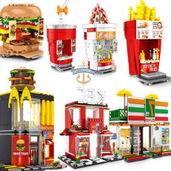 CITY DIY Architecture Compatible McDonalding Food Street Hamburger Coffee Store Shop Constructor Building Blocks Bricks Toys