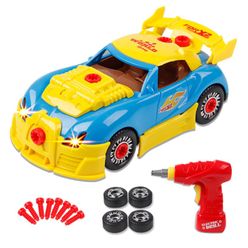 Kids Screw Building Blocks 2 in 1 Assembly Car Toys With Electric Drill Sound Light Pretend Play Tools Construction Screw Toys
