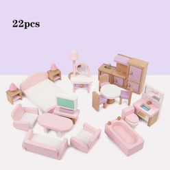 22pcs Miniature Furniture for dolls house Wooden dollhouse Furniture set Educational Pretend Play toys Children kids girls gifts