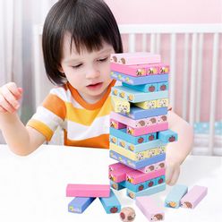 51Pcs/set Big Size Wooden Warm Color Rainbow Animals Tower Building Blocks Toy Domino Stacking Board Game Montessori Child Toy