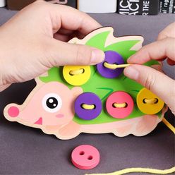 Wooden Montessori DIY Handmade Wear Stitching Button Beads Lacing Threading Board Toys for Girls Kids Early Learning Materials
