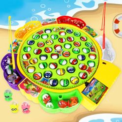 Children Magnet Fishing Toys Electric Rotating Fishing Game Set Musical Fish Plate Outdoor Sports Toys for Children Gifts