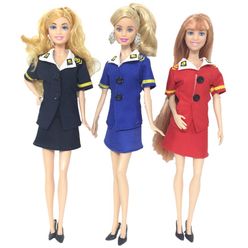 4 Pcs / 2 set Barbie Clothes  Fashion Handmade Stewardess Uniform For Barbie Girls House Party Dress Up Toy Gift