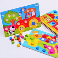 Wooden Toys Puzzles Tangram Jigsaw Board Educational Early Learning Cartoon Wood Puzzles Kids Toys for Children