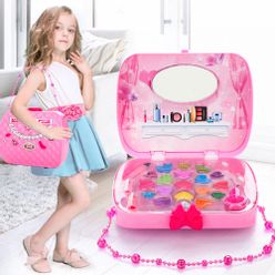Kids Make Up Toy Set Pretend Play Princess Pink Makeup Beauty Safety Non-toxic Kit Toys for Girls Dressing Cosmetic Travel Box