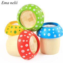 Cute Mushroom Wooden Kaleidoscope Multi-angle Mirror Colorful Magic World Baby Fun Puzzle Exploration Toys for Children Kid Gift