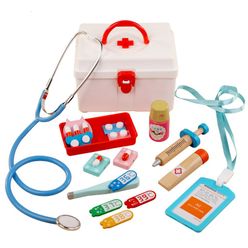 Children's Role Play Doctor Toys Wooden Medical Kit with Nurse Uniform Medicine Box Simulation Medical Toys for Kids Gifts