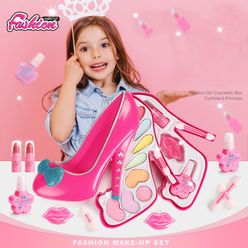 Kids Makeup Toys Pink Fashion Beauty Set Cosmetic Box Safe Non-toxic Make Up tool for Girls Pretend Play Princess Dress