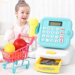 19pcs Supermarket Cash Register Shopping Cart Children Role Pretend Play Toys For Kids Toys Play House Birthday Gifts
