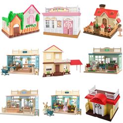 1/12 Forest Animal Family Wing Christmas House Ice Cream Bread Flower Fruit Shop Bunny Dollhouse Girl Play House Toy Gift