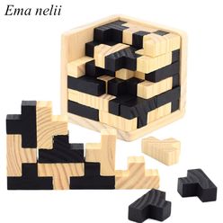 Mini Kids Wooden Toy Tetris Puzzle Game Science Design Cubes Jigsaw Baby Brain Educational Learning Toys for Children Boys Adult