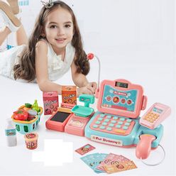 24Psc/set Electronic Supermarket Cash Register Kits Kids Toy Simulated Checkout Counter Role Pretend Play Cashier Shopping Toys