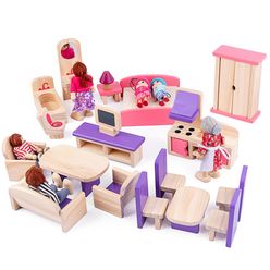 Miniature Furniture Play House Toy For Dolls Wooden Dollhouse Furniture Set Educational Pretend Play Toys Kids Girls Gifts