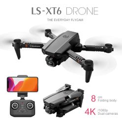 LS-XT6 Mini Drone 4K Aerial WiFi Fpv Air Pressure Altitude Hold Folding Long-Endurance UAV Dual Lens Quadcopter Boys Toy Gifts