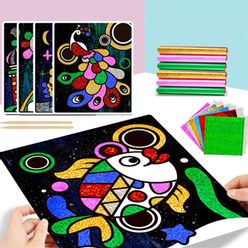 Scratch Art Paper Magic DIY Colorful Rainbow Scraping Painting Cards Sticker Set Toys Educational Drawing Toy for Girl