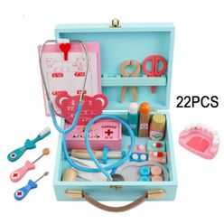 Baby toys Funny play Real Life Cosplay Doctor game Portable Medicine Box Pretend Doctor Play Set Wooden toy for Kid