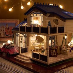 Doll House Miniature DIY Dollhouse With Furnitures Wooden House Toys For Children Birthday Christmas Gift with car PROVENCE A032