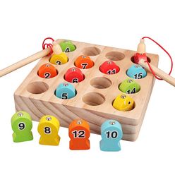 Solid wooden digital magnetic fishing toy wooden fish 15 1 digital disk children parent-child game toy for kids gifts
